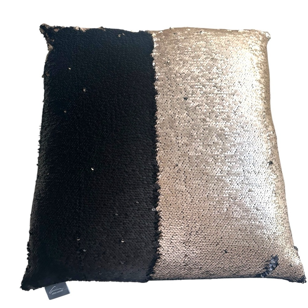 Aviva Stanoff Black/Gold Sequin Silk Pillow‎ 18x18 NWOT